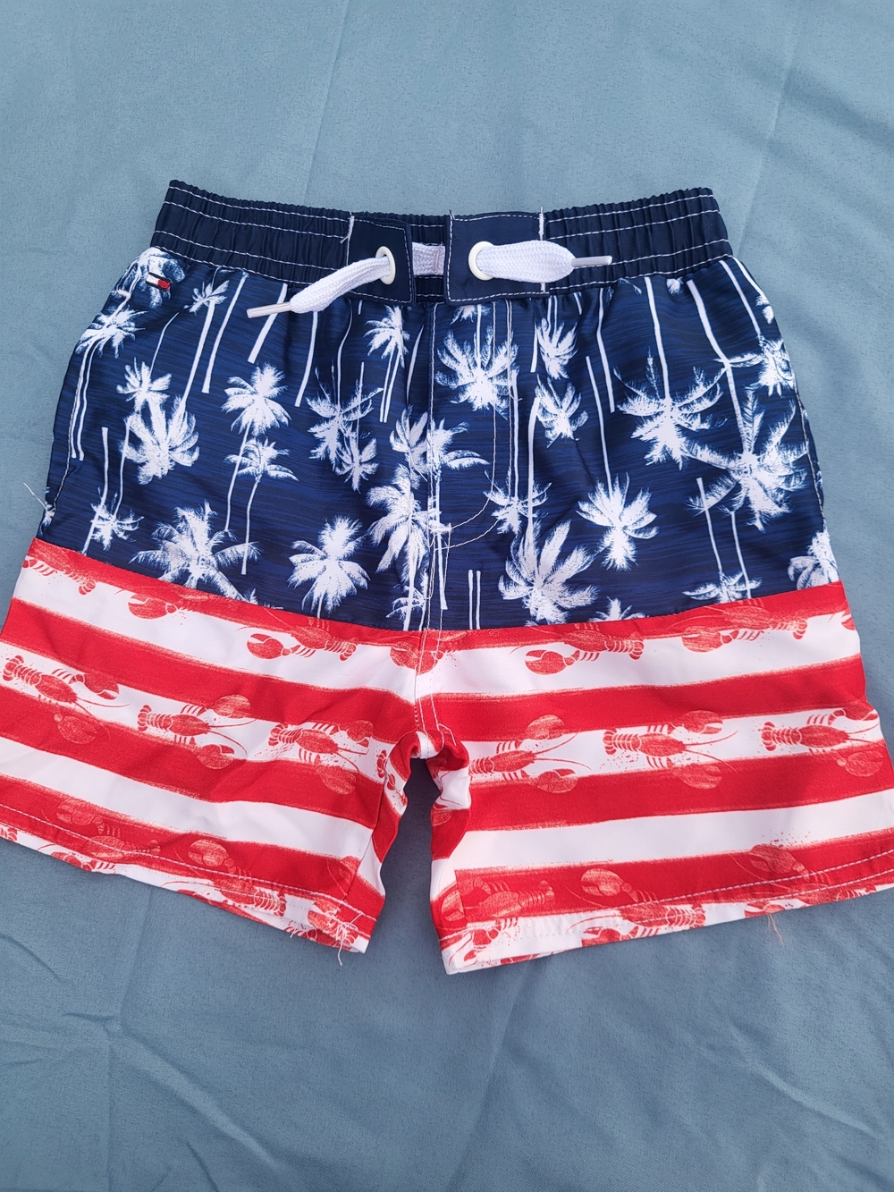 Tommy Hilfiger Navy & Red Palm-Print Swim Trunks